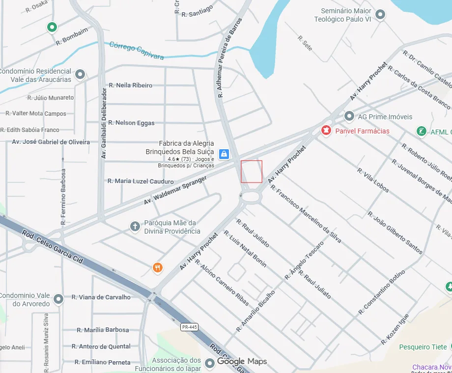 Mapa da região da Prochet, em Londrina, com a localização do pré-lançamento ELLO destacada